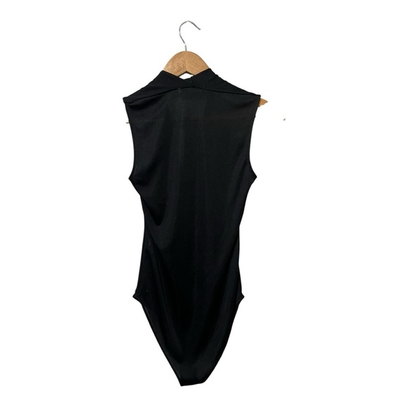 Zara Bodysuit Deep V Plunge Sheer Black Size Small - Picture 2 of 4